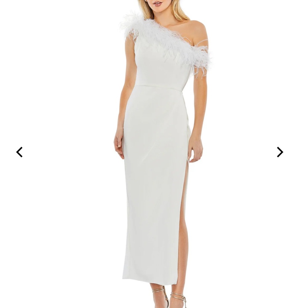Mac Duggal Cocktail Feather-Trimmed One-Shoulder Dress